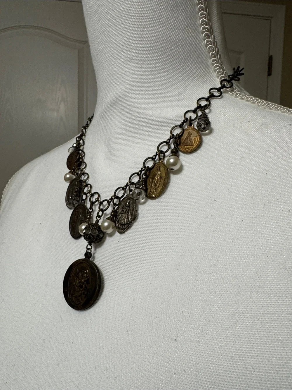 Antique-Inspired Mixed Metal Medal Charm Necklace in Bronze and Silver